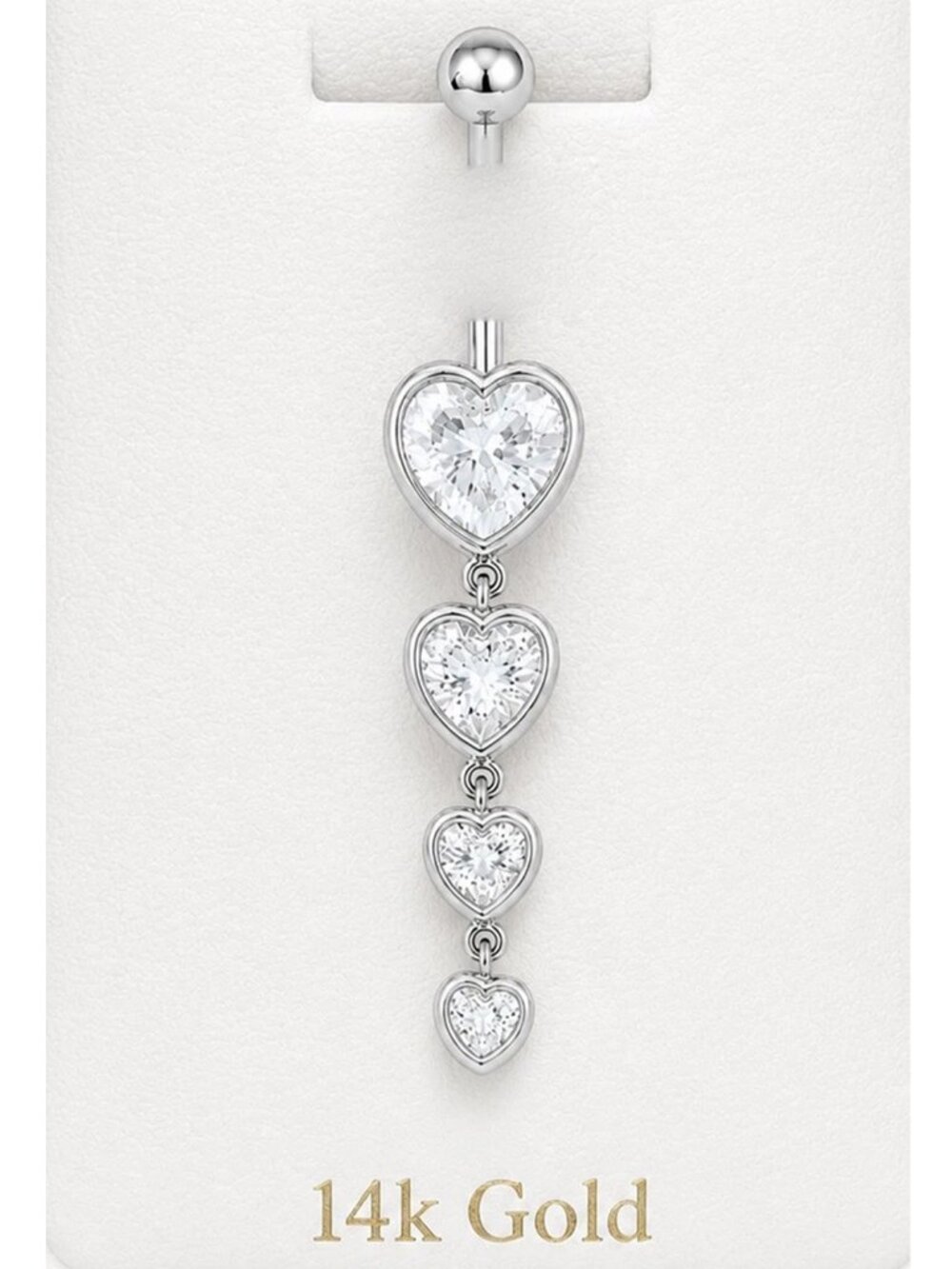 Created 2.09 Cts White Sapphire Chandelier Heart Belly Ring Solid 14k Gold